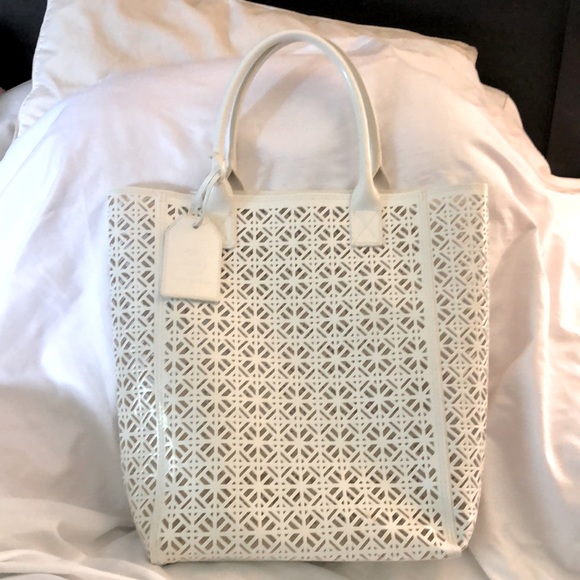 Tory Burch White Laser Cut Tote - Picture 3 of 7